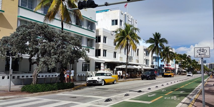 A view of Ocean Drive, known for its nightlife and dining options in Miami.