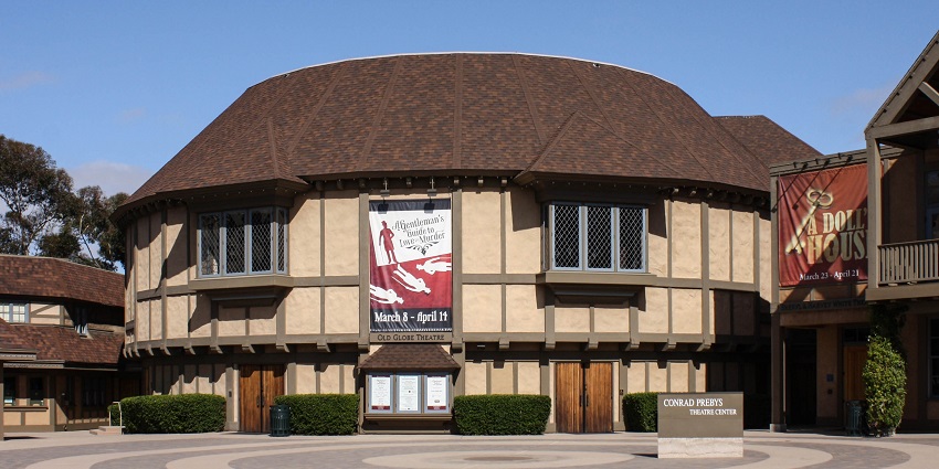 An image showcasing the historical Old Globe Theatre, a famous place near San Diego Zoo