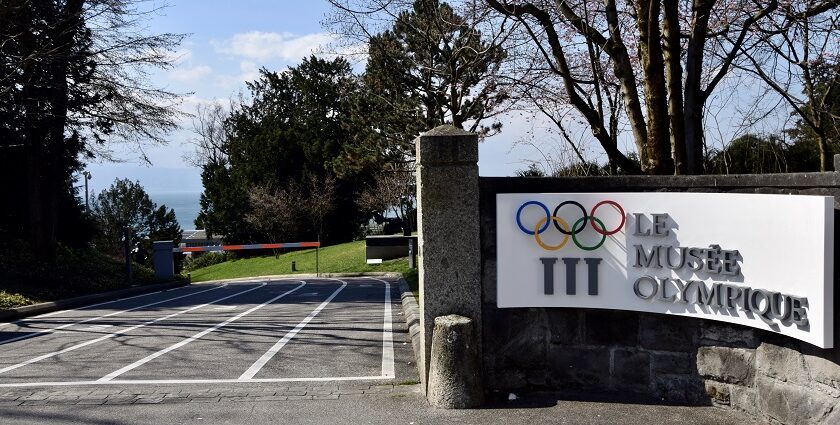 A glimpse of Olympic Museum Lausanne with interactive exhibits and artefacts.