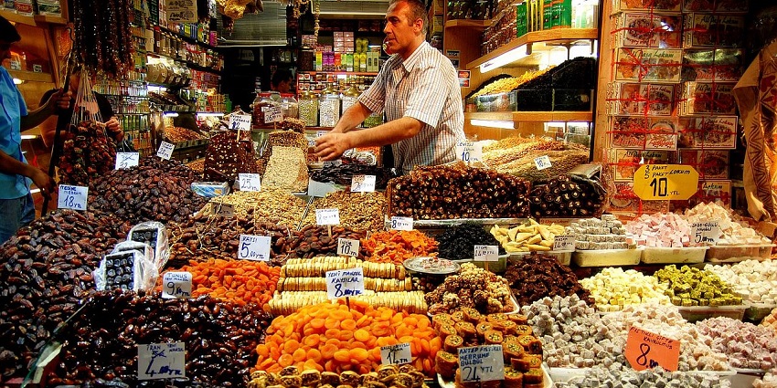 Local bazaar in Fethiye offering clothing, textiles, and crafts