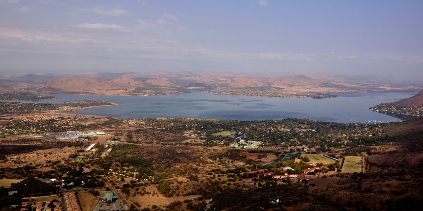 An aerial view of South Africa during an evening with a river visible in the background
