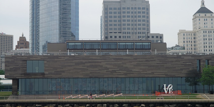 View of the Milwaukee Art Museum from a boat on the lake, showcasing its modern design.