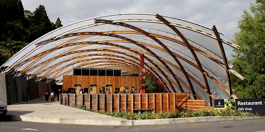 Entrance to Waitomo Glowworm Caves Visitor Centre