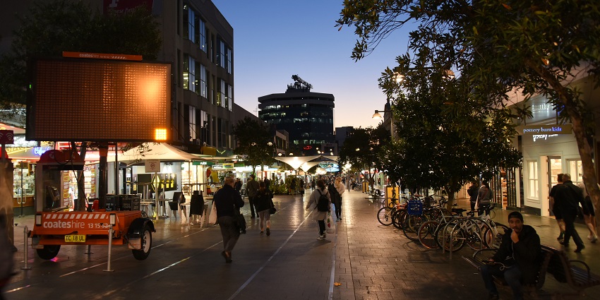 Sydney nightlife hub known for its energetic bars and clubs.