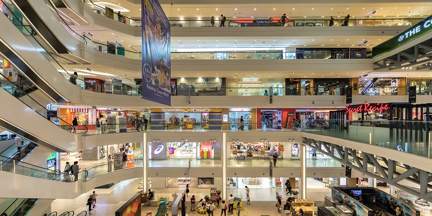 Stylish shopping mall in Dehradun with branded stores and food court facilities.