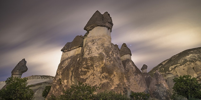 Unique fairy chimney rock formations in the scenic Cappadocia region.