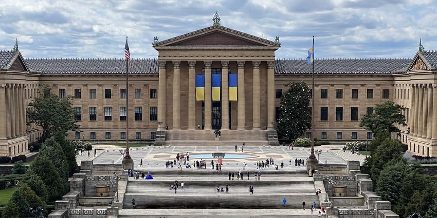 Philadelphia Museum of Art complex with stairs leading to the main museum building.
