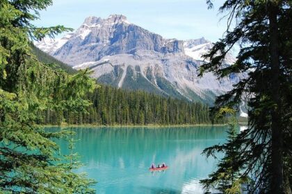 The beautiful picture of Moraine Lake and Banff Louise Lake in Alberta, Canada.