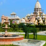 A temple in Hastinapur including a marble platform and numerous small statues