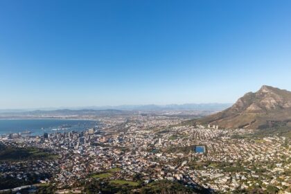 An aerial view of the Beautiful landscape of South Africa with a mountain visible in backgroud