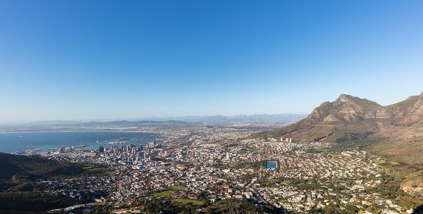 An aerial view of the Beautiful landscape of South Africa with a mountain visible in backgroud