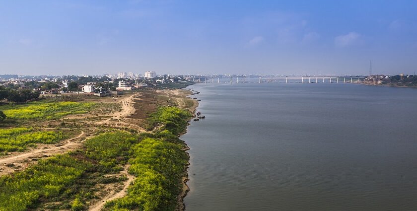 An image of River Ganga from top - Vindhyachal located on the banks of River Ganga