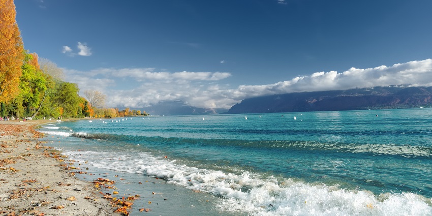 Relaxing beach with soft sand and calm, clear waters.
