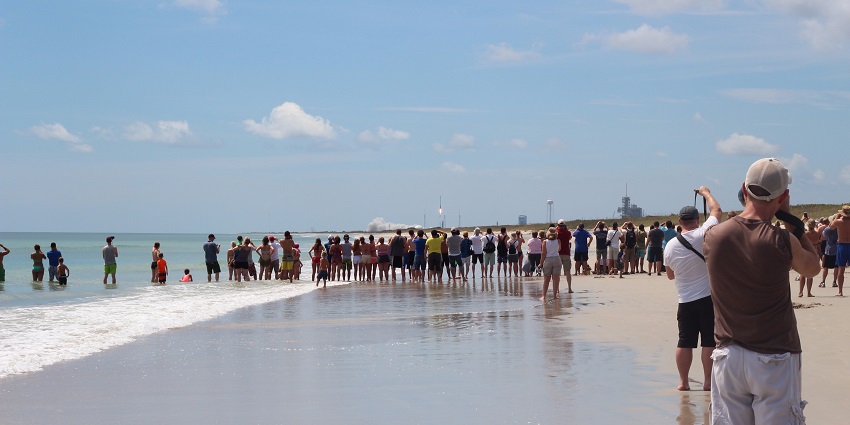A huge crowd has gathered at Playalinda Beach to experience a live rocket launch