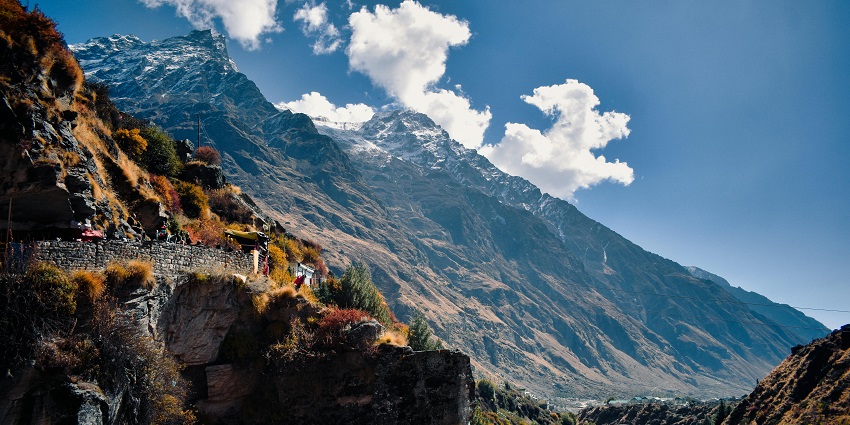 Himalayan village offering stunning views during the Kedarnath trek.