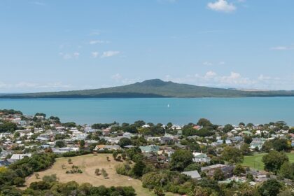 The beautiful Rangitoto Island view from the Mount Victoria Reserve.