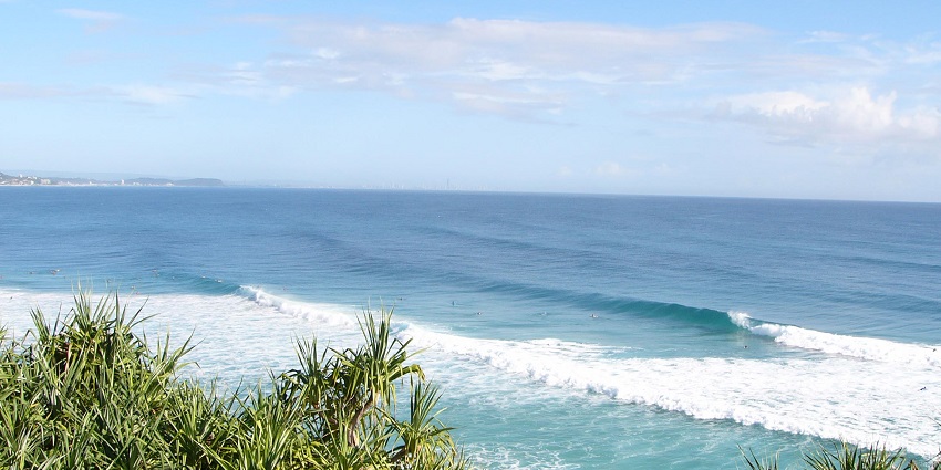 A view of the Snapper Rocks located in Gold coast and is a small rocky outcrop.