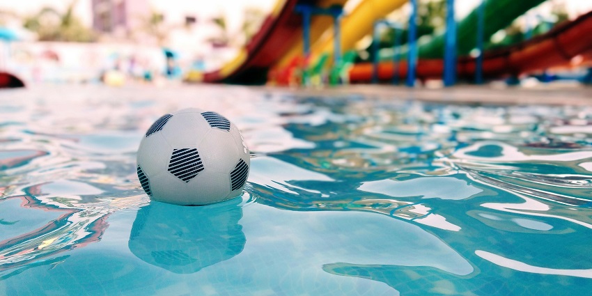 An image of a ball floating in the wave pool at a water park in Lucknow, Uttar Pradesh.