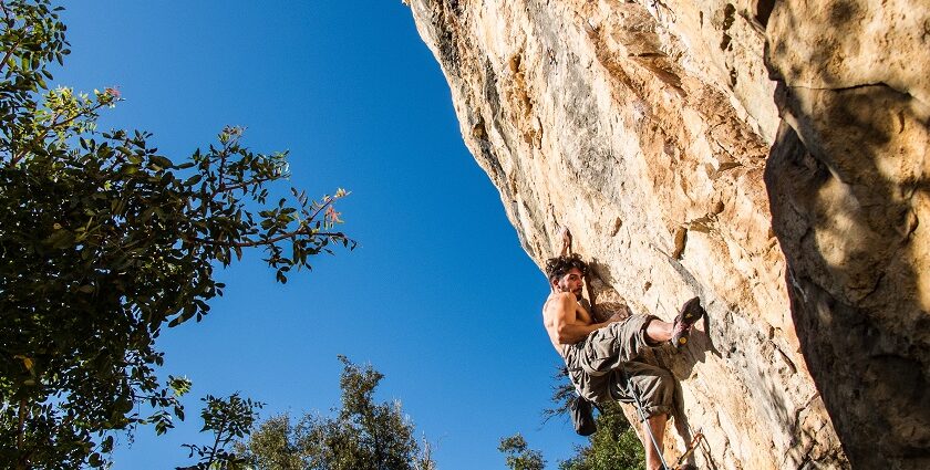 Rock climbing in Rishikesh offers thrilling adventure amidst stunning Himalayan landscapes.