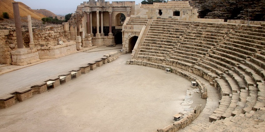 Ancient amphitheater in Amman, showcasing Roman architectural splendor.