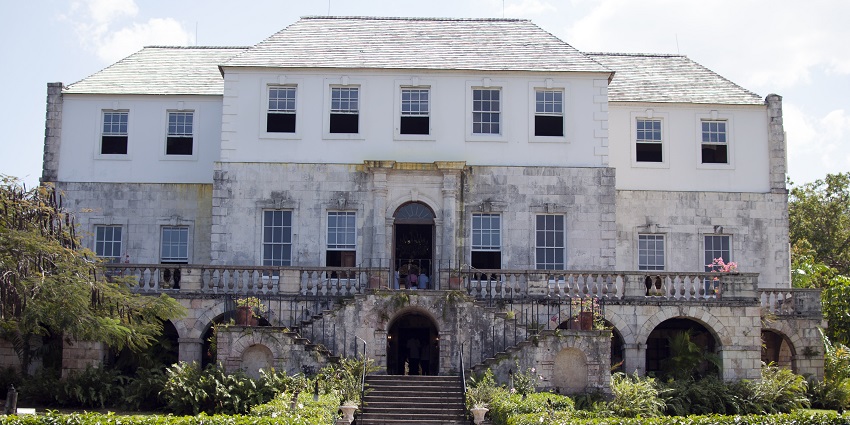 The historic Rose Hall Great House surrounded by lush gardens
