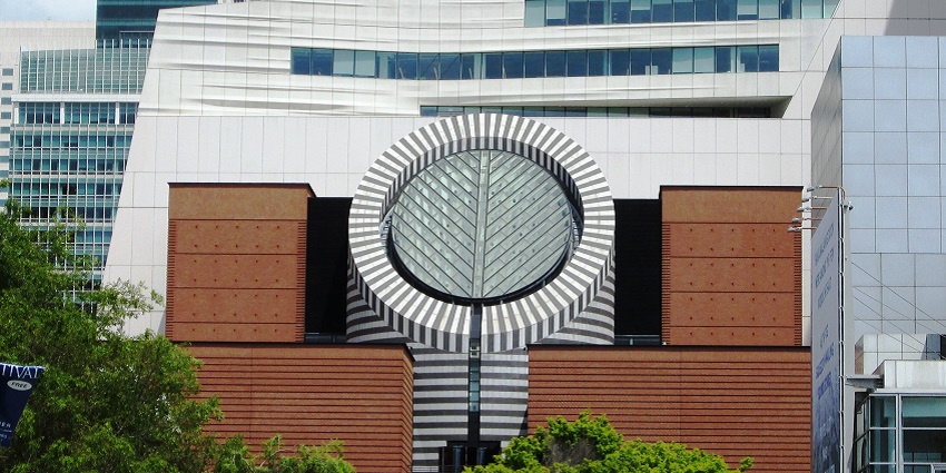A view of the San Francisco Museum of Modern Art from the Yerba Buena Gardens.