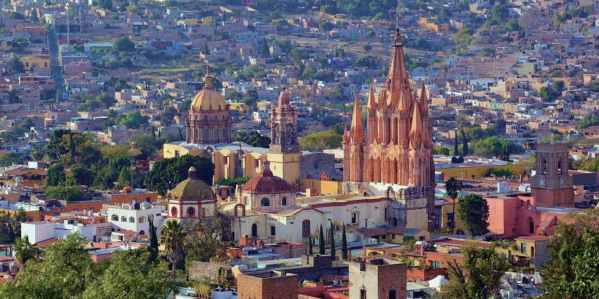 An aerial view of San Miguel De Allende showcasing various stunning architectures