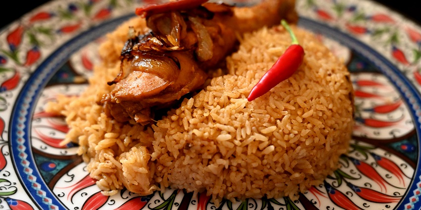 A picture of a plate of authentic and luscious biryani at Bareilly Biryani Centre.