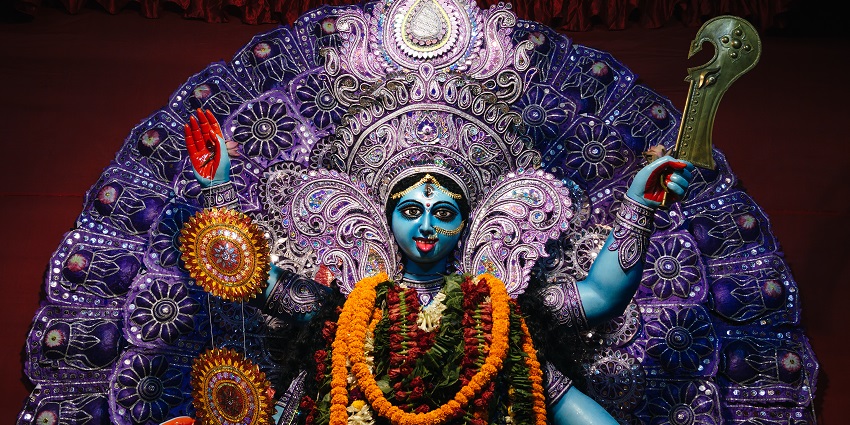 A beautiful idol of Goddess Durga during Dussehra, Kolkata, West Bengal.