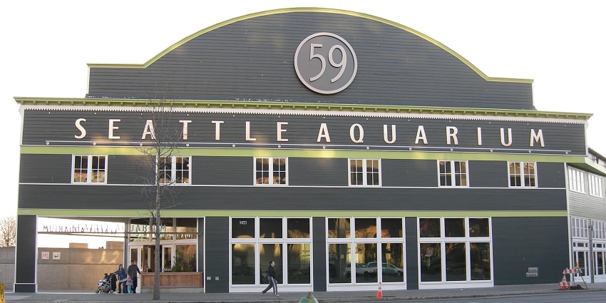The picture of the building which has landmark status located at Pier 59 in Seattle.