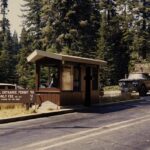 An image of Visitors at the entryway of Sequoia National Park.