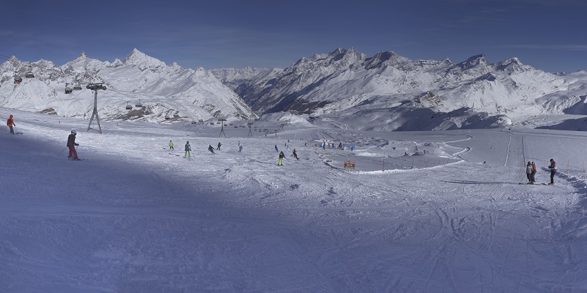 Thrilling skiing experience with views of the Matterhorn in the Alps mountain ranges