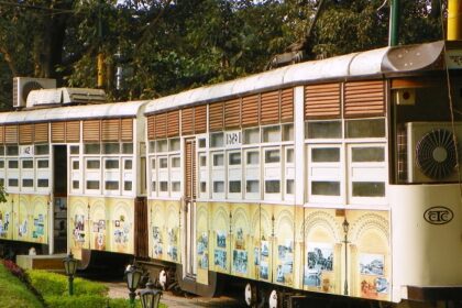 An image of The Smaranika Tram Museum, seen from outside with its classic tram car arrangement.