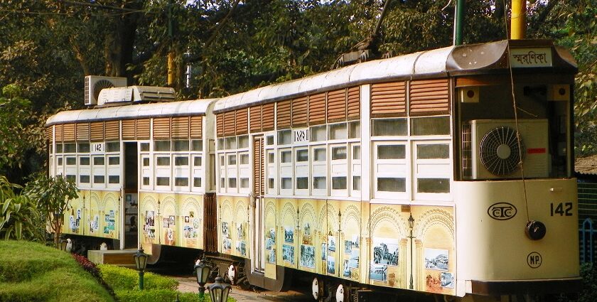 An image of The Smaranika Tram Museum, seen from outside with its classic tram car arrangement.