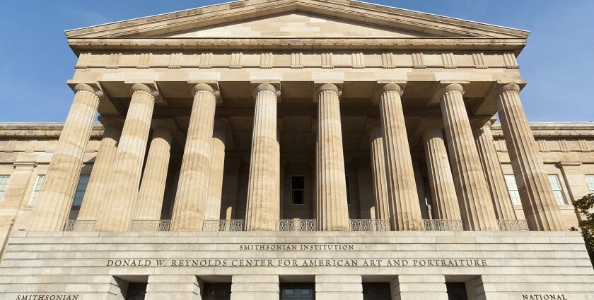 The grand entrance of one of the Smithsonian Institution Museums in Washington.