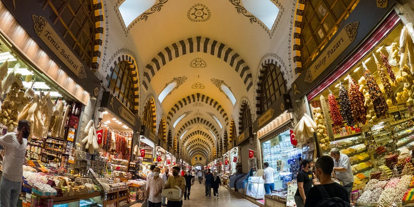A glimpse of Spice Bazaar, a colorful bazaar filled with spices, sweets, and aromas.