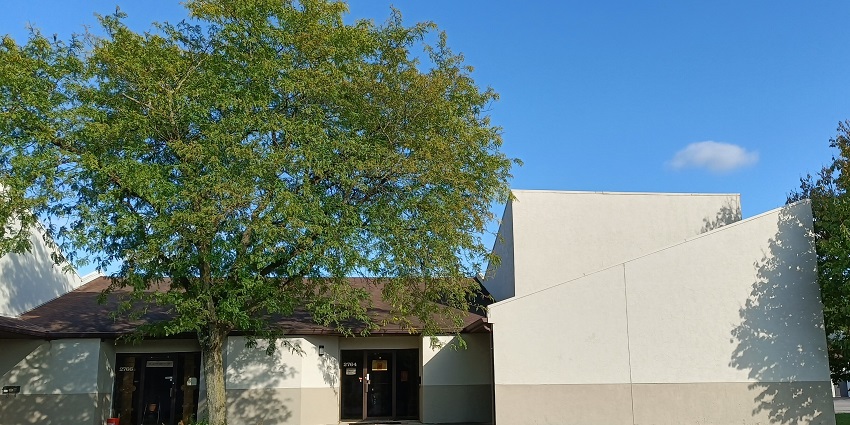 An Image of The Sri Lakshmi Ganapathi Temple in Columbus, Ohio, captured on a sunny autumn day