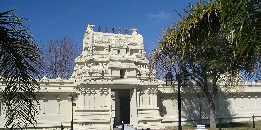 A view of the Sri Meenakshi Devasthanam Temple is one of the best temples in the USA.
