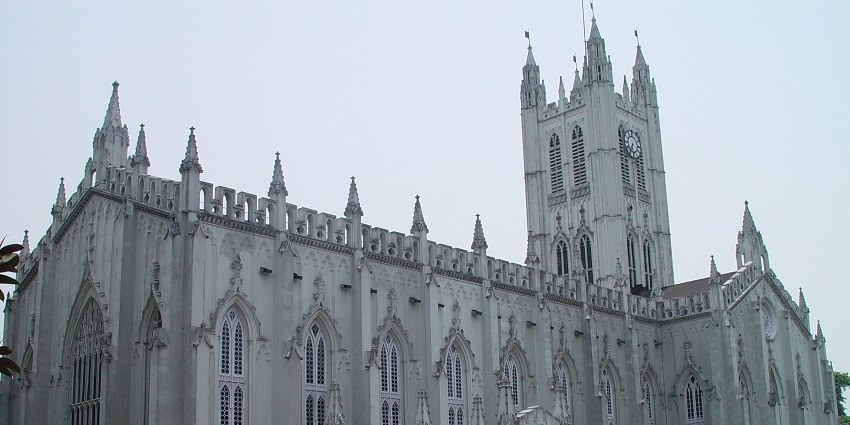 A picture of St. Paul's Cathedral, showcasing its Gothic Revival with a tall central tower.