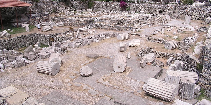 Historic ruins of an ancient wonder at the mausoleum of halicarnassus in Bodrum.