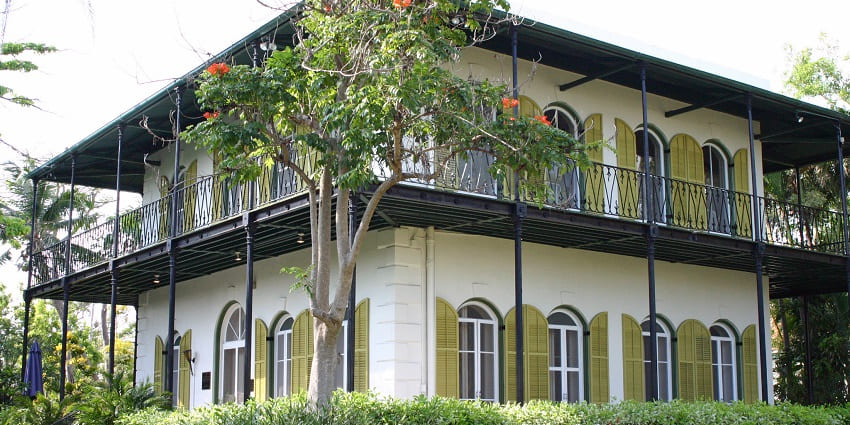 A corner view of the house of Ernest Hemingway, a famous writer, in Key West, Florida