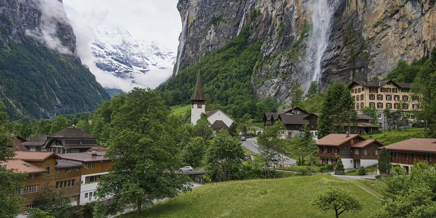 Drive through stunning landscapes to Lauterbrunnen's picturesque valley