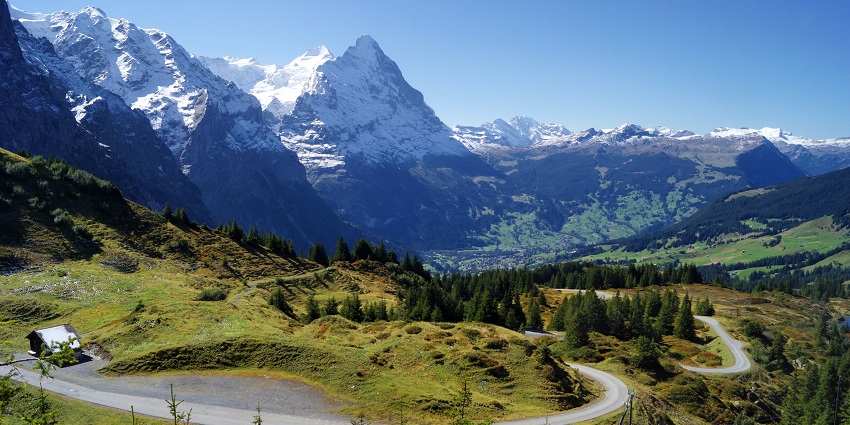 Things to do in Grindelwald include a cliff-side walkway offering stunning panoramic mountain and valley views.