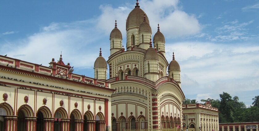 A picture of Dakshineswar Temple beside the River Hooghly, Kolkata, West Bengal