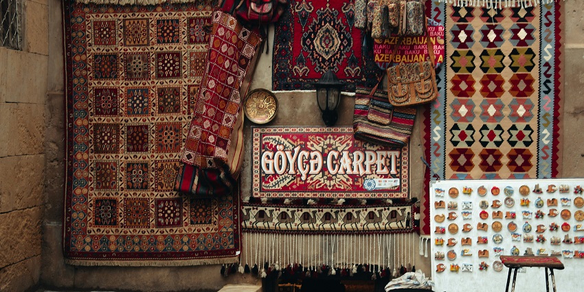 Traditional market for shopping in Baku with local produce, spices, and handicrafts in Sheki.