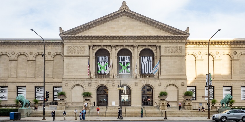 A view of art gallery USA known as the Art Institute of Chicago with an immense art collection