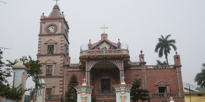 Beautiful architecture of the church near Aqua Marina waterpark in Hooghly