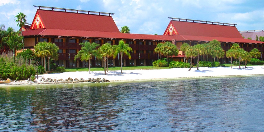An image of the entrance of the Tahiti Village resort that has a famous beach in Las Vegas.