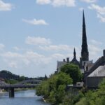 A scenic view of the Grand River in Cambridge, Ontario, Canada, showcasing a riverside landscape