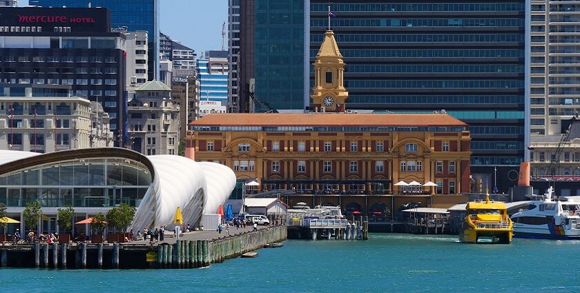 The beautiful Auckland view from the Karanga Plaza in the Wynyard Quarter.